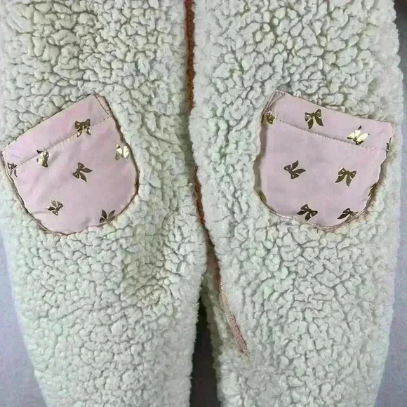Jessica Simpson Baby Snowsuit Sz 6-9 Months Cream and Pink Fleece Lining Zipper - Picture 6 of 9